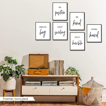 Inspirational Wall Art, Framed Motivational Canvas Wall Art Positive Quote for Living Room Bedroom Office, Stretched Ready to Hang (Set of 6, 8X10in, Framed)