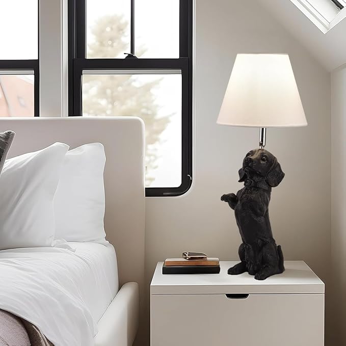 Black Dachshund Dog Table Lamp Creative Puppy Resin Desk Lamp Farmhouse Dachshund Pet Animals Nightstand Lamp for Bedroom Living Room Children’s Room Office Cafe