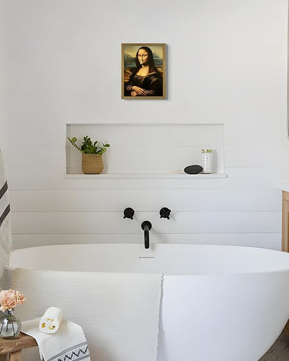 XYHYRA Funny Mona Lisa Bathroom Wall Art, Mona Lisa with Clothespin Nose Painting Print, Vintage Humorous Restroom Wall Decor Canvas Poster for Toilet Bathroom Home Decor 8x10 Inch Framed