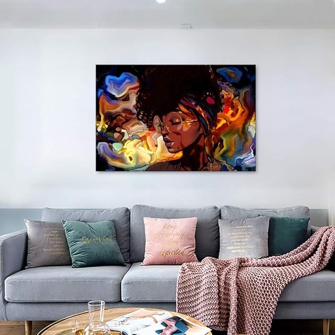 Yatsen Bridge Girl Canvas Wall Art African American Woman Poster Picture Stree Graffiti Art Abstract Artwork Modern House Decorations Ready to Hang - 36x24 inch
