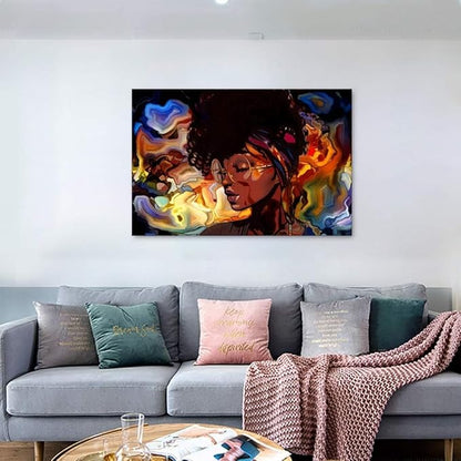 Yatsen Bridge Girl Canvas Wall Art African American Woman Poster Picture Stree Graffiti Art Abstract Artwork Modern House Decorations Ready to Hang - 36x24 inch