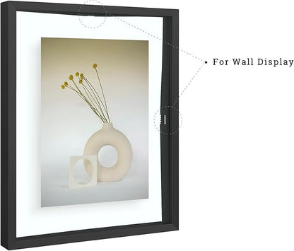 Frametory, Floating Picture Frames Set - Black Metal Photo Frames - Real Glass - Displays One 11x14, Two 8x10, And Four 5x7 Inch Photos for Home Decoration