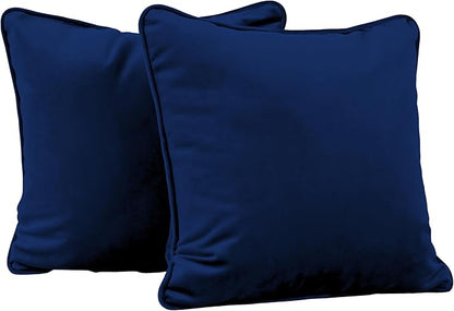 FDP 15" x 15" Velvet Square Pillow Set with Piping; Decorative Throw Pillow for Home Décor in Living Room, Bedroom or Lounge (2-Pack) - Eclipse, 15157-348