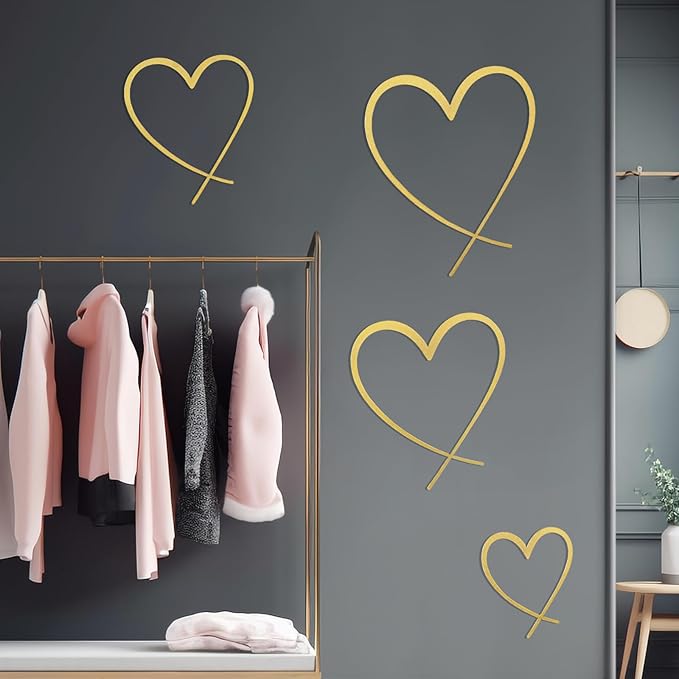 KOYILTD 4 Pcs Metal Heart Wall Art for Bedroom Modern Love Heart Wall Decor Metal Wall Decoration above Bed for Living Room Bathroom Office Wedding (Gold, Classic)