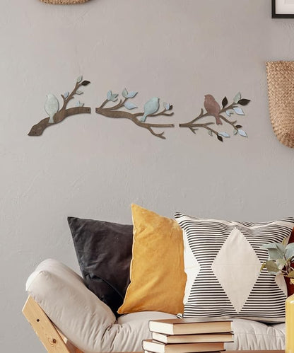 Putuo Decor Birds Branch Metal Wall Art Set Rustic Botanical Wall Decor Songbirds Leaves Neutral Nature Artwork for Living Room, Bedroom, Hallway, Entryway