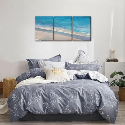 Pacimo - 3 Panels Canvas Wall Art Decor - Oil Painting Style Seascape with Waves on The Beach - Giclee Modern Artwork Prints on Canvas Gallery Wrap Home Decor Stretch Framed Ready to Hang - 12"x16"x3