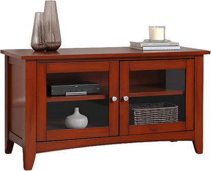 Shaker Cottage 36-Inch TV Stand Cabinet – Glass Door Media Console with Adjustable Shelves, Beadboard Accent, and Storage Organizer for Living Room, Bedroom, or Office by Alaterre Furniture (Cherry)