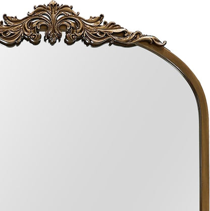36''x29'' Antique Gold Arched Wall Mirror with Metal Flower Carving Frame, Small Vintage Retro Baroque Mirror Ornate, Vanity Mirror for Bathroom, Fireplace,Entryway, Living Room (Vintage Gold,)