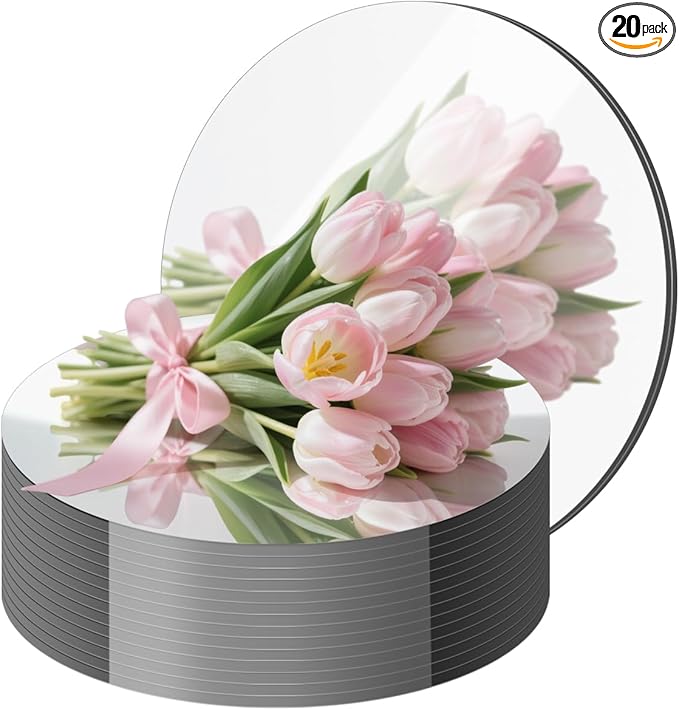 20PCS Round Mirrors for Centerpieces, Circle Mirror Centerpieces for Tables, Acrylic Mirror Tiles for Wall Table Wedding Centerpieces Mirror Plates for Candle Christmas Decorations DIY Craft (10inch)