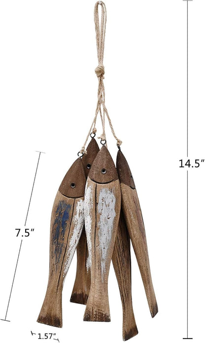Wooden Fish Decor Hanging Wood Decorations for Wall, Rustic Nautical Beach Theme Fish Sculpture Home Decor for Bathroom Bedroom Lake House Decoration