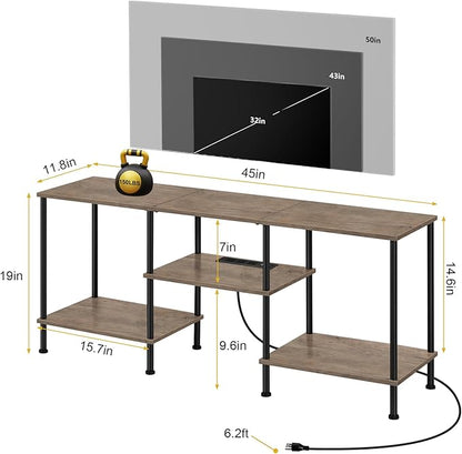 50 Inch TV Stand with Power Outlet Small Entertainment Center with Storage 3 Tier TV Consoles for Living Room Bedroom Office, Farmhouse TV Media Console Table for 50 43 40 32 Inch TV, Rustic Grey
