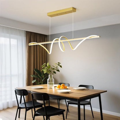 Modern LED Gold Pendant Light, 39IN Ceiling Chandelier Fixtures Dimmable with Remote Control 3000k-6500K Adjustable Color Temperature, Aluminum Island Lighting Lamp for Dining Room, Living Room