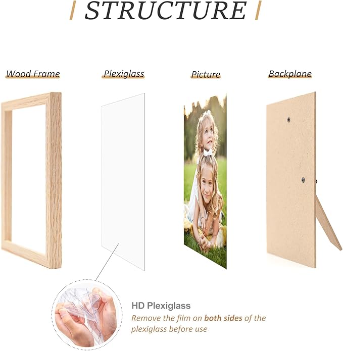 ATOBART 4x6 OAK Natural Wood Photo Frame,6 Pack Picture Frames Plexi Glass front Wall Hanging Gallery for Wall and Tabletop Display,set of 6