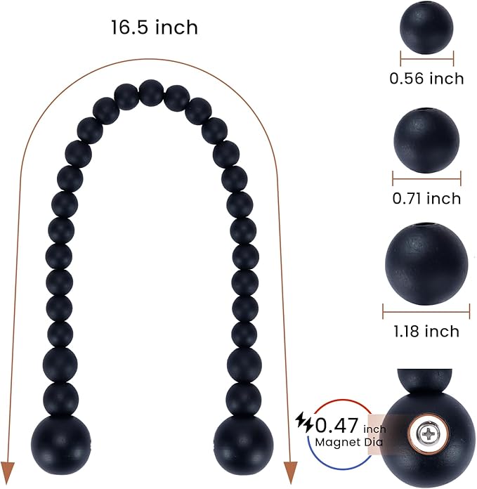KLOGTSIND Magnetic Curtain Tiebacks, Curtain Tie Backs for Curtains 2 Pack, Wood Bead Curtain Tiebacks, Curtain Holders for Boho Bedroom Decor, Baby Nursery Decor, Farmhouse Decor