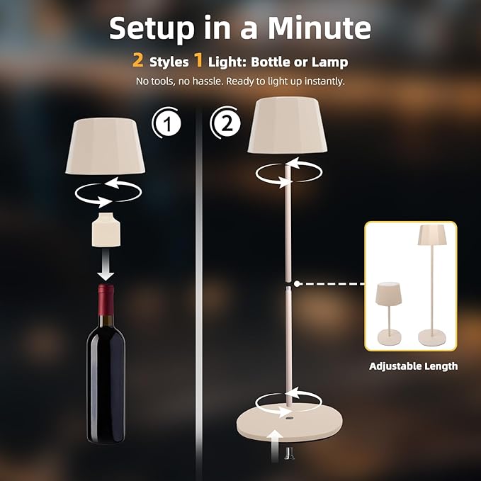 Modern 2-in-1 Table Lamp & Bottle Lamp, Pleated Metal Shade Touch Control Lamp | Adjustable Height, Warm Light & RGB, Stepless Dimming, Anti-Tip Design,Trapezoid,Beige