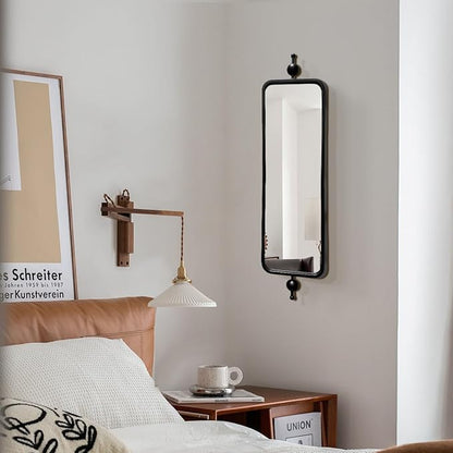 Black Thin Mirror for Skinny Entryway Living Room badroom,Full Lenth Long Retangle Mirror with Round Corner 9" X 36‘-2pack