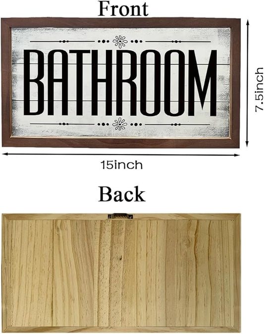 Bathroom Signs, Rustic Bathrooms Decor, Farmhouse Home Decors for Bathroom Restroom Toilet, Bathrooms Wall Art, Decorative Signs and Plaques, Wooden Framed Wall Decor 15×7.5×0.3 inches