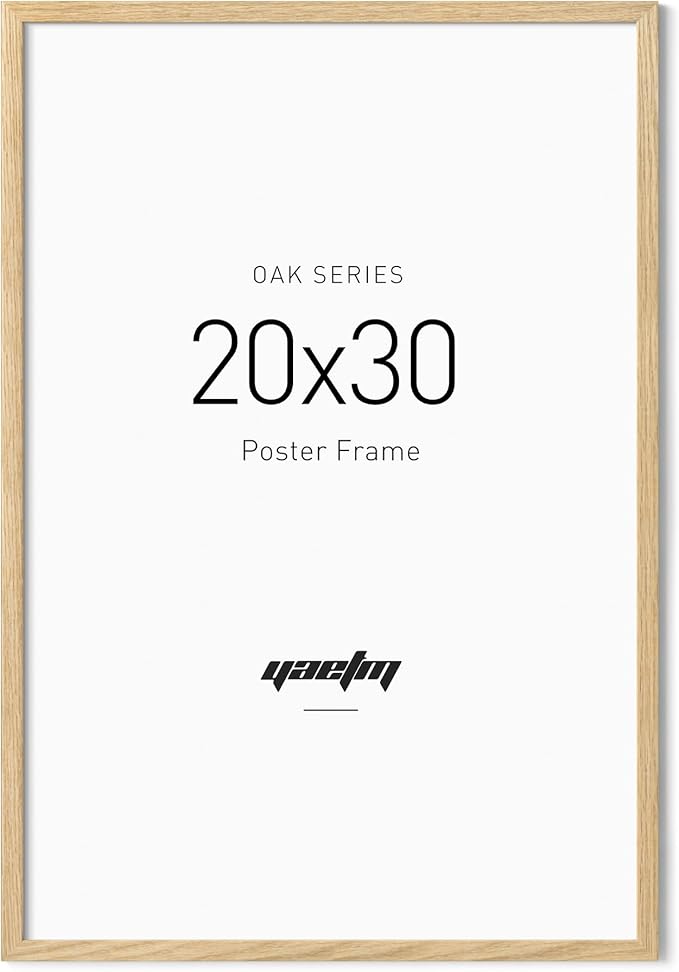 Yaetm Minimalist 20x30 Oak Wood Frame for Poster, Natural Solid Wood 20x30 Picture Frame for Wall, Lightweight, Wall Decor for Office, Gallery & Home (Single, Oak)