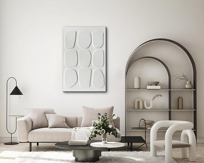 Creespi Hand Painted 3D Textured White Wall Art 24x36 inches,Modern Abstract Minimalist Art Canvas Painting for Home Wall Decor