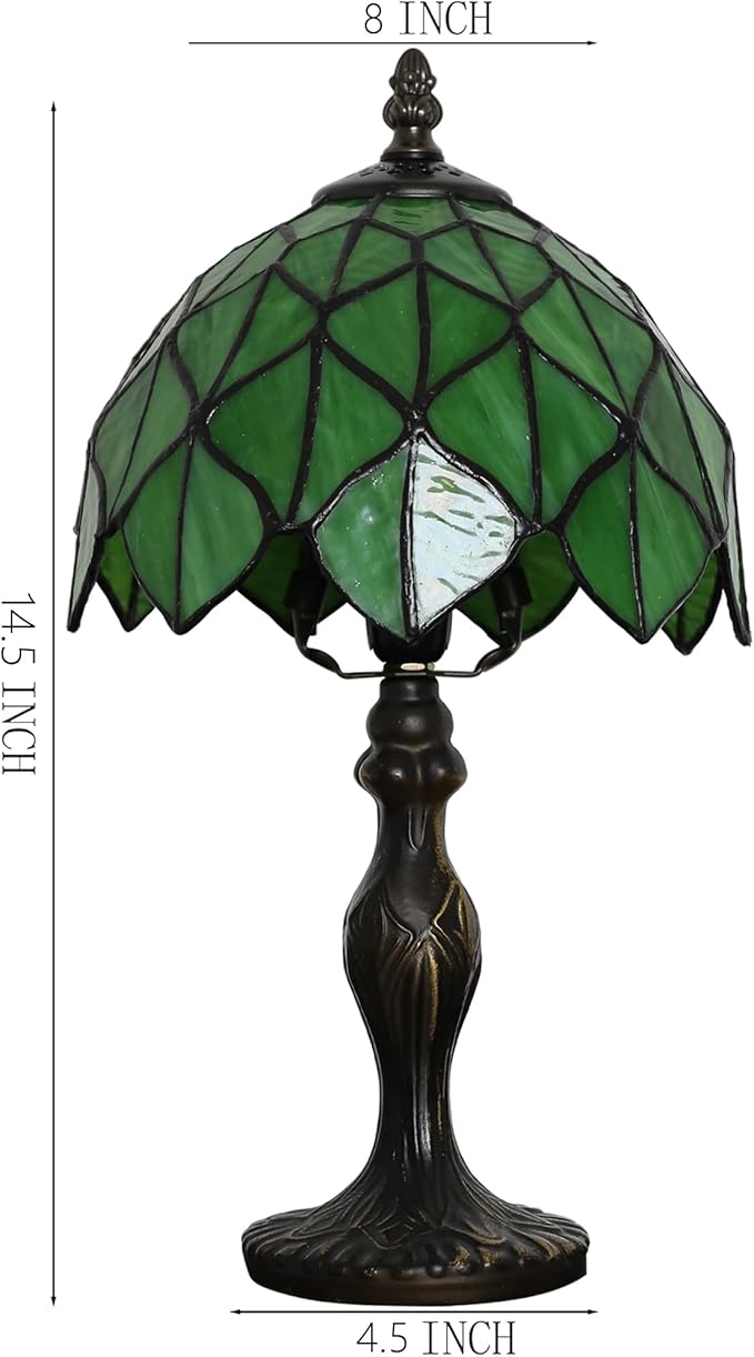 Tiffany Style Lamp Stained Glass Table Lamp 8 x 14.5 Mini Accent Light Green Maple Leaf Design Small Decorative Bedside Reading Memory Lamp