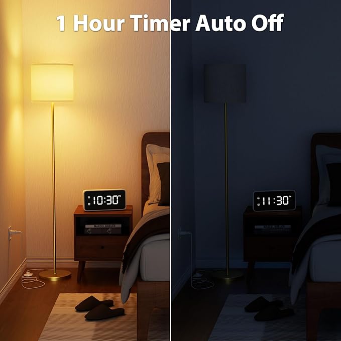 Keepsmile Dimmable Floor Lamps for LivingRoom with 12W LED Bulb, Foot Switch, Remote Custom Color Temperature Floor Light, Linen Shade Standing Lamps, Modern Tall Lamp for Office Bedroom Kid Room-Gold