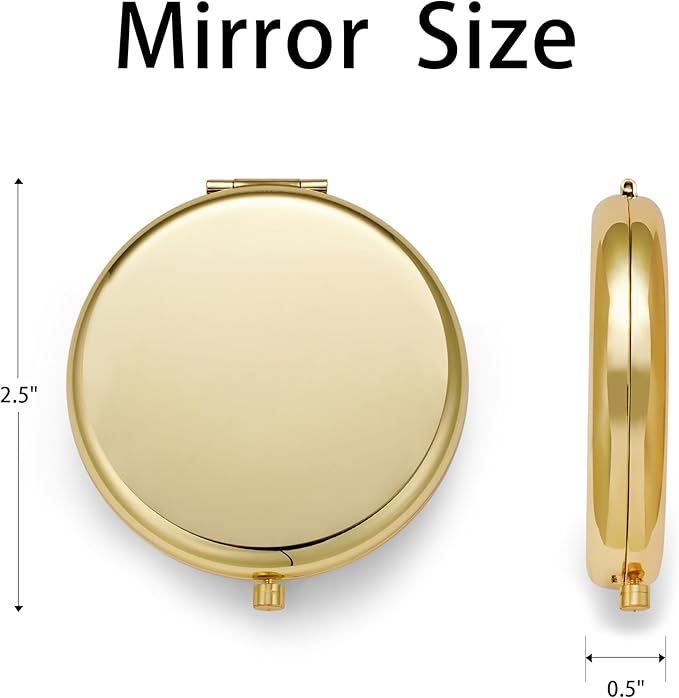 Compact Mirror for Purse, Metal Round Shell, Double-Sided 1X/2X Magnifying, Portable Travel Small Makeup Mirror, Mini Pocket Mirror, Gold,4 Packs