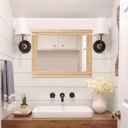 AAZZKANG Rustic Mirrors for Wall Rectangle Wood Frame Mirror 50 x 40 cm Farmhouse Bedroom Bathroom Decorative Mirror