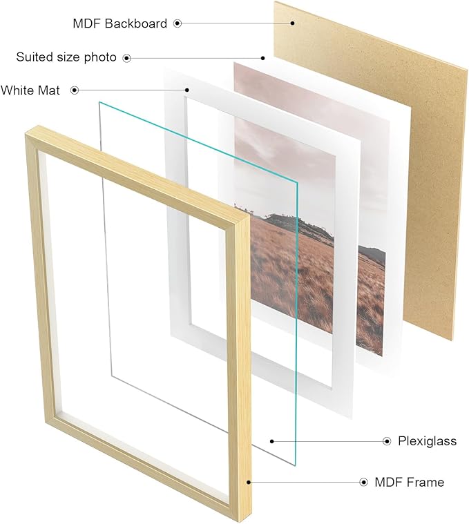 ArtbyHannah Gallery Wall Frame Set for Stairway, Neutral Wood Picture Frames Collage Wall Decor for Living Room, Entry, 8 Pack Assorted Size-11"x14", 8"x10", 6"x8"