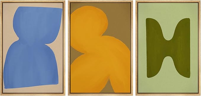 SIGNLEADER Framed Canvas Print Wall Art Set Vibrant Mid-Century Polygon Variety Abstract Shapes Illustrations Minimal Decorative Bohemian Nordic for Living Room, Bedroom, Office - 24"x36"x3 NATURAL