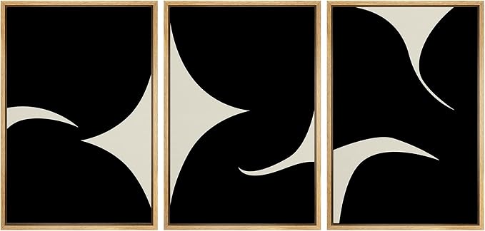 SIGNLEADER Framed Canvas Print Wall Art Set Duotone Minimal Ink Blot Geometric Landscape Abstract Shapes Illustrations Modern Art Boho Decorative for Living Room, Bedroom, Office - 24"x36"x3 NATURAL