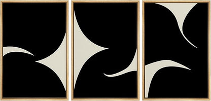 SIGNLEADER Framed Canvas Print Wall Art Set Duotone Minimal Ink Blot Geometric Landscape Abstract Shapes Illustrations Modern Art Boho Decorative for Living Room, Bedroom, Office - 24"x36"x3 NATURAL