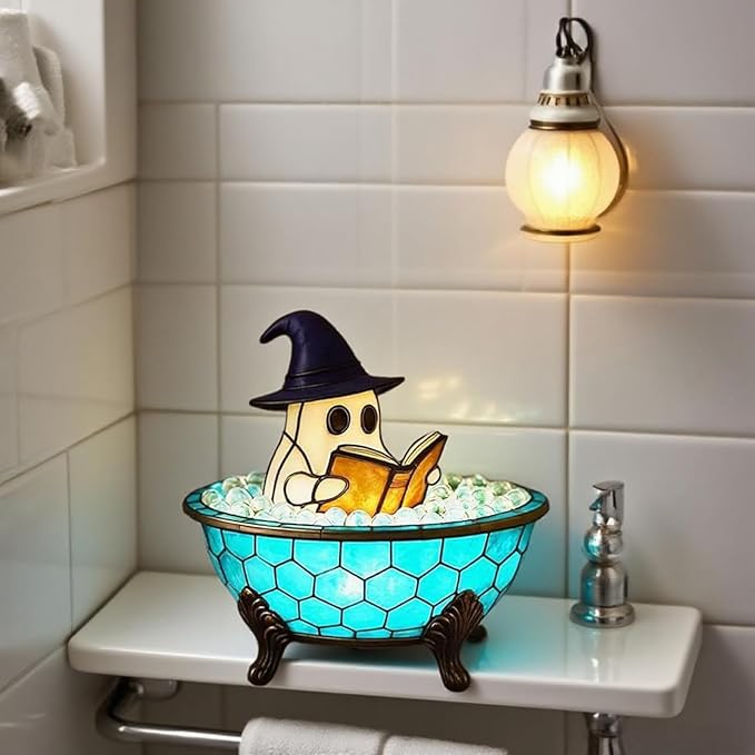 Halloween Night Light，Halloween Lamp，Ghost Bubble Bath Lamp，Halloween Bathroom Decor，Bathtub Ghost LED Night Lights，for Indoor Bathroom Table Decor Halloween Gifts