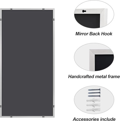 COFENY Silver Bathroom Mirror for Wall, 30x60 Inch Rectangle Mirrors with Metal Frame, Modern Vanity Large Wall Mirror for Bathroom Living Room, Entryway Hangs Horizontal or Vertical