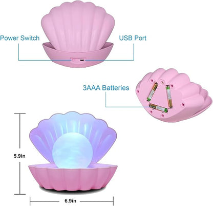 LKUA Shell Pearl Beach Themed Night Light, RGB 8 Colors Changing Mood Shell Pearl Lamps, Bedside LED Clamshell Portable Night Lights for Bar (Pink)