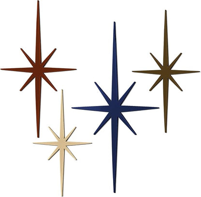 Blulu 4 Pcs Cast Iron Starburst Shaped Wall Decor Metal Mid Century Modern Decor Retro Atomic Stars Wall Art Elegance Accents Vintage Celestial Whimsigoth Hangings for Home Office Room(Neutral)
