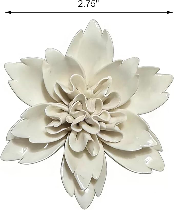 CEUYGT Ceramic Flowers 3D Wall Art Decor Handmade 3D Wall Art Hanging Sculpture for Living Room Bedroom White Peony 2.8"