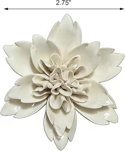 CEUYGT Ceramic Flowers 3D Wall Art Decor Handmade 3D Wall Art Hanging Sculpture for Living Room Bedroom White Peony 2.8"