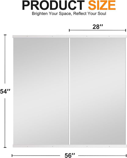 Delma Home Gym Mirror,54''x28''x2PCS Silver,Large Full Body Tempered Glass Frameless, Wall-Mounted for Gym, Yoga, Garage, Bedroom, Bathroom