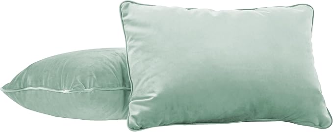 FDP 16" x 24" Velvet Rectangle Lumbar Pillow Set with Piping Decorative Throw Pillow for Home Dcor in Living Room, Bedroom or Lounge (2-Pack) - Aloe, 15160-347