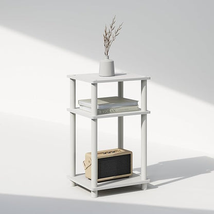 Furinno JUST Side Table, 3-Tier End Table, Open Shelves Night Stand, Bedside Table, Toolless Assembly, for Living Room, Bedroom, Bathroom, White