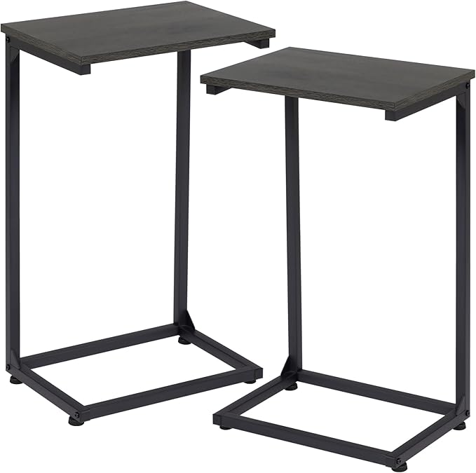 AMHANCIBLE C Shaped End Tables Set of 2, Couch Side Tables that Slide Under Sofa, TV Trays for Living Room, Bedroom, Small Space, Dark Grey HET02BDG