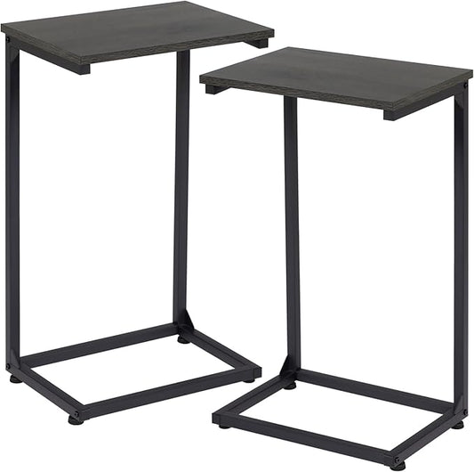 AMHANCIBLE C Shaped End Tables Set of 2, Couch Side Tables that Slide Under Sofa, TV Trays for Living Room, Bedroom, Small Space, Dark Grey HET02BDG