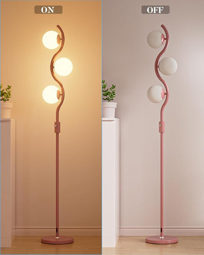 Lightdot 60IN Dimmable Pink Floor Lamp Mid Century Standing Lamps with 3Pcs 3000K Warm White Bulbs Included Dimmable Globe Modern Tall Lamp with 5Lbs Heavy Base for Bedroom/Sofa Beside/Corner Decor
