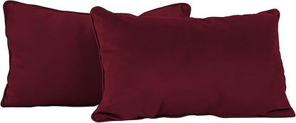 FDP 12" x 20" Velvet and Vinyl Rectangle Lumbar Pillow Set with Piping Decorative Throw Pillow for Home Décor in Living Room, Bedroom or Lounge (2-Pack) - Bordeaux, 15163-349