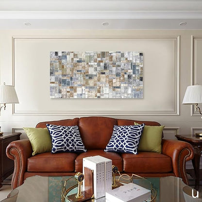 yearainn Large Abstract Canvas Wall Art for Living Room Wall Decor Geometric Patterns Prints Artwork Brown Grey Indigo Rectangle Canvas Pictures Home Office Wall Decorations Ready to Hang 24" X 48"