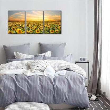 Pacimo Sunflowers Canvas Prints Wall Art Landscape Pictures Painting Prints on Canvas Yellow Flowers Modern Artwork for Living Room Bedroom Home Office Decor Stretch Framed Ready to Hang - 12"x16"x3