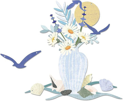 Putuo Decor Floral Vase Metal Wall Decor, Blue Vase and Wildflower Design, Modern Farmhouse Rustic Wall Hanging for Living Room Bedroom Entryway
