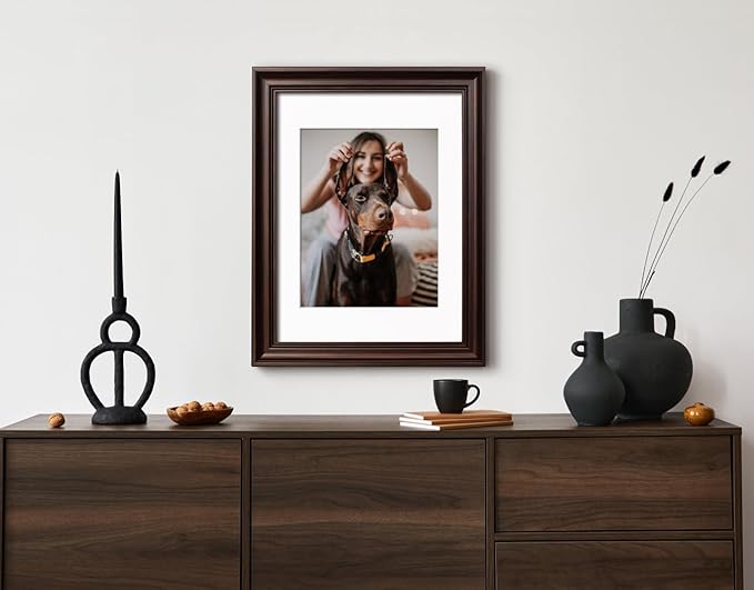 Yaetm 11x14 Picture Frame with Mat for 8x10 Set of 4, 1.4" Wide Molding & Dark Brown Photo Frames 11 x 14 with Tempered Glass for Wall Gallery, Home and Office, Wall Mount (4 pack, Brown)