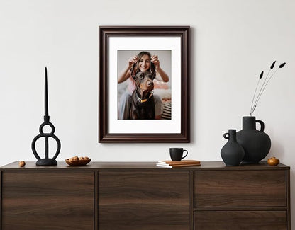 Yaetm 9x12 Picture Frame Matted to 6x8 Set of 4, 1.4” Wide Molding & Dark Brown Photo Frames 9 x 12 with Tempered Glass, Display on Tabletop & Wall Mounting (4 Pack, Brown)