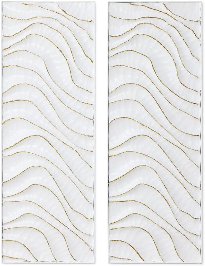LuxenHome 39.5"H White Metal Wall Decor, Set of 2 Abstract Wall Art for Living Room with Gold Wave Accents, Vertical Wall Hanging Decor for Bedroom, Hallway, Office